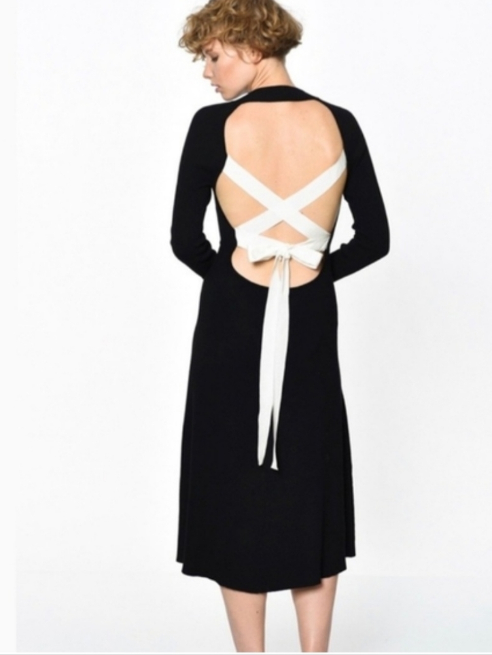 ENDLESS ROSE Black & White Long Sleeve Cutout Wrap Knit Dress SIZE M NWT